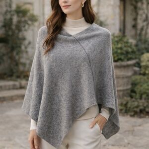Fratelli Talli Italian Wool Alpaca Blend Poncho Gray Sweater OS Quiet Luxury